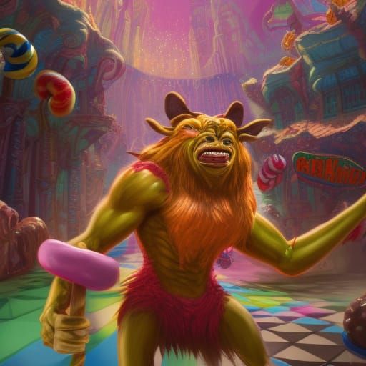 Bugbear Mayhem in a Candy Shop: Detailed Matte Painting