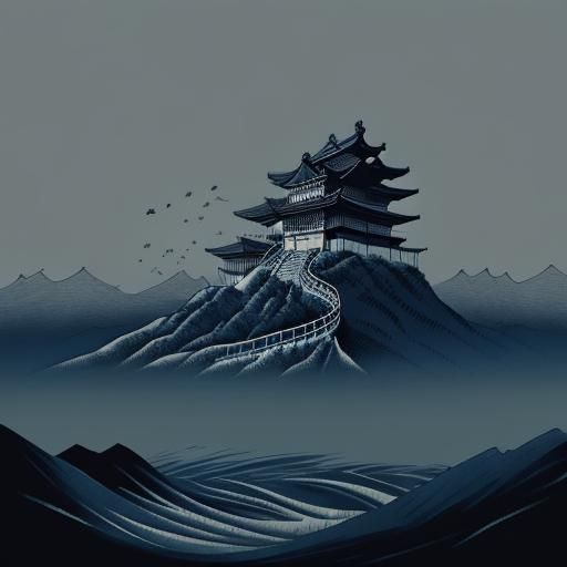 Japanese Theme Park Design in Sumi-e Ink Style