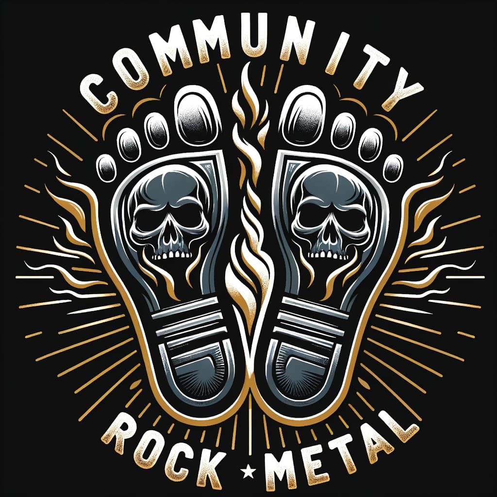 Glossy Black and Gold Radial Footprints with Smoky Skull