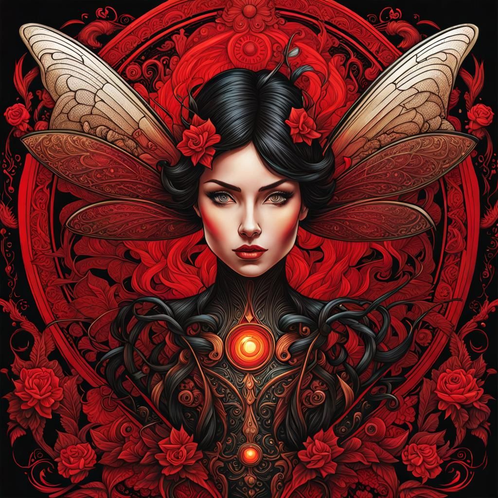 Vantablack on crimson red Hyperrealism, ultradetail Digital Graphic novel colored pencil, art nouveau, baroque, technica...