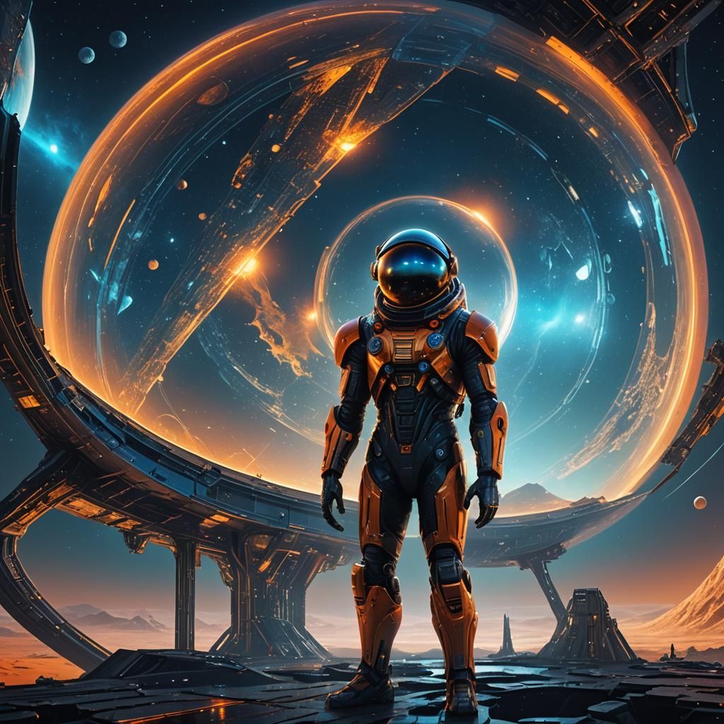 Alien Gazing at Stars in Futuristic Dome