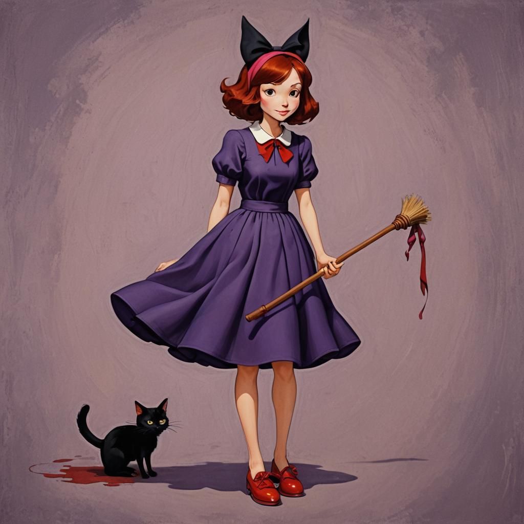 Kiki the Witch in Surreal Anime Style