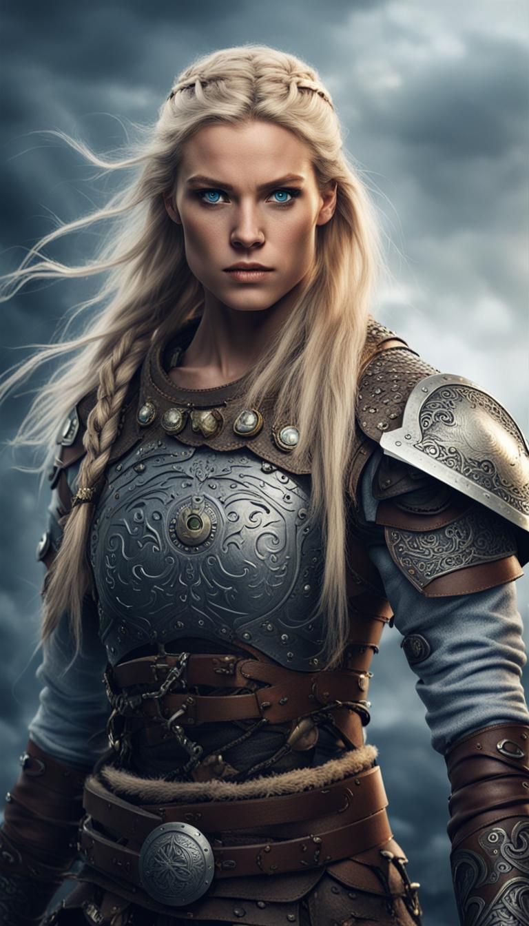Viking Warrior Woman in Metal and Leather Armor