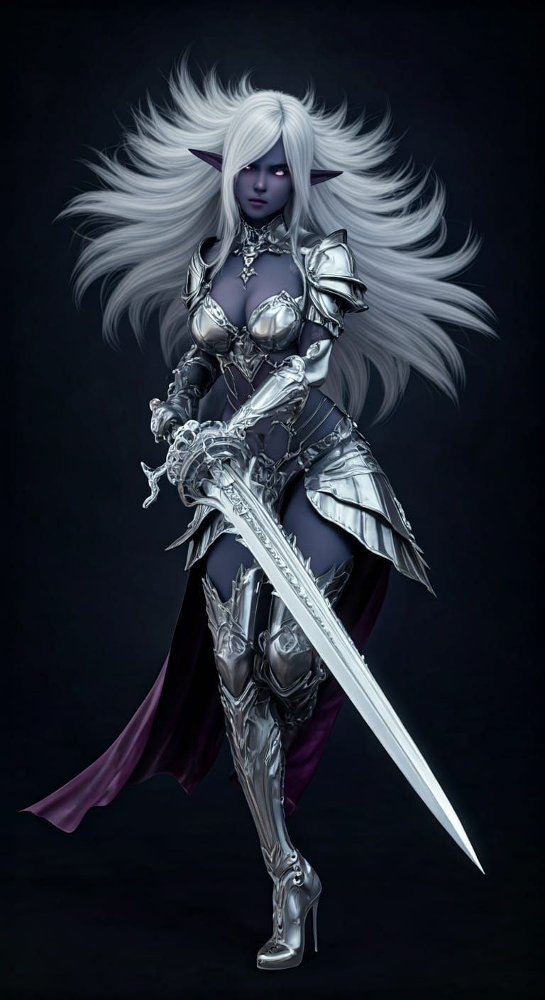 Dark Elf Duelist in Anime Style