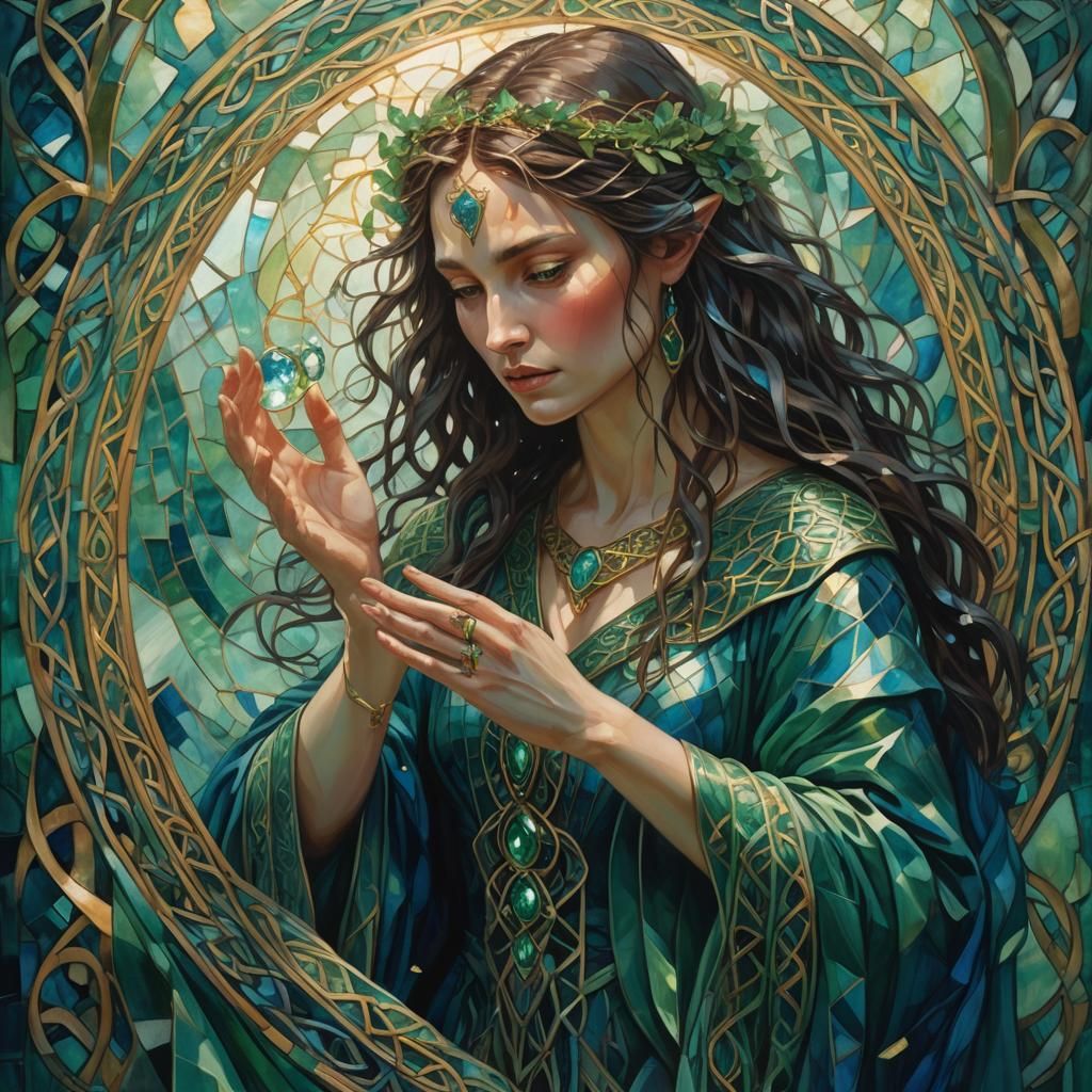 Mythical Figure Portrait with Shattered Mirror