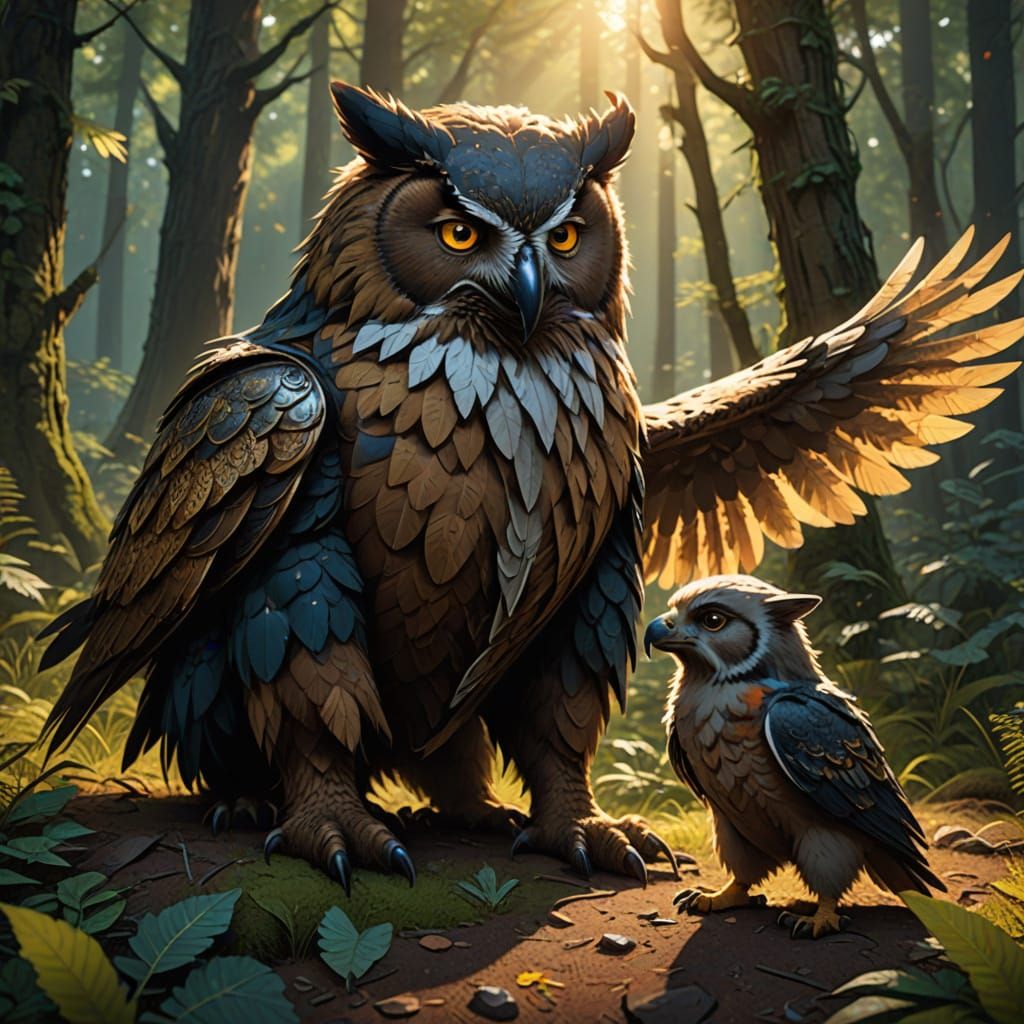 Fantasy Aarakocra Veterinarian Tends to Injured Owlbear Cub ...