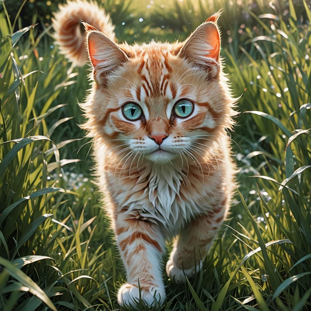 Fantastical Cat with Fiery Eyes in Detailed Digital Art