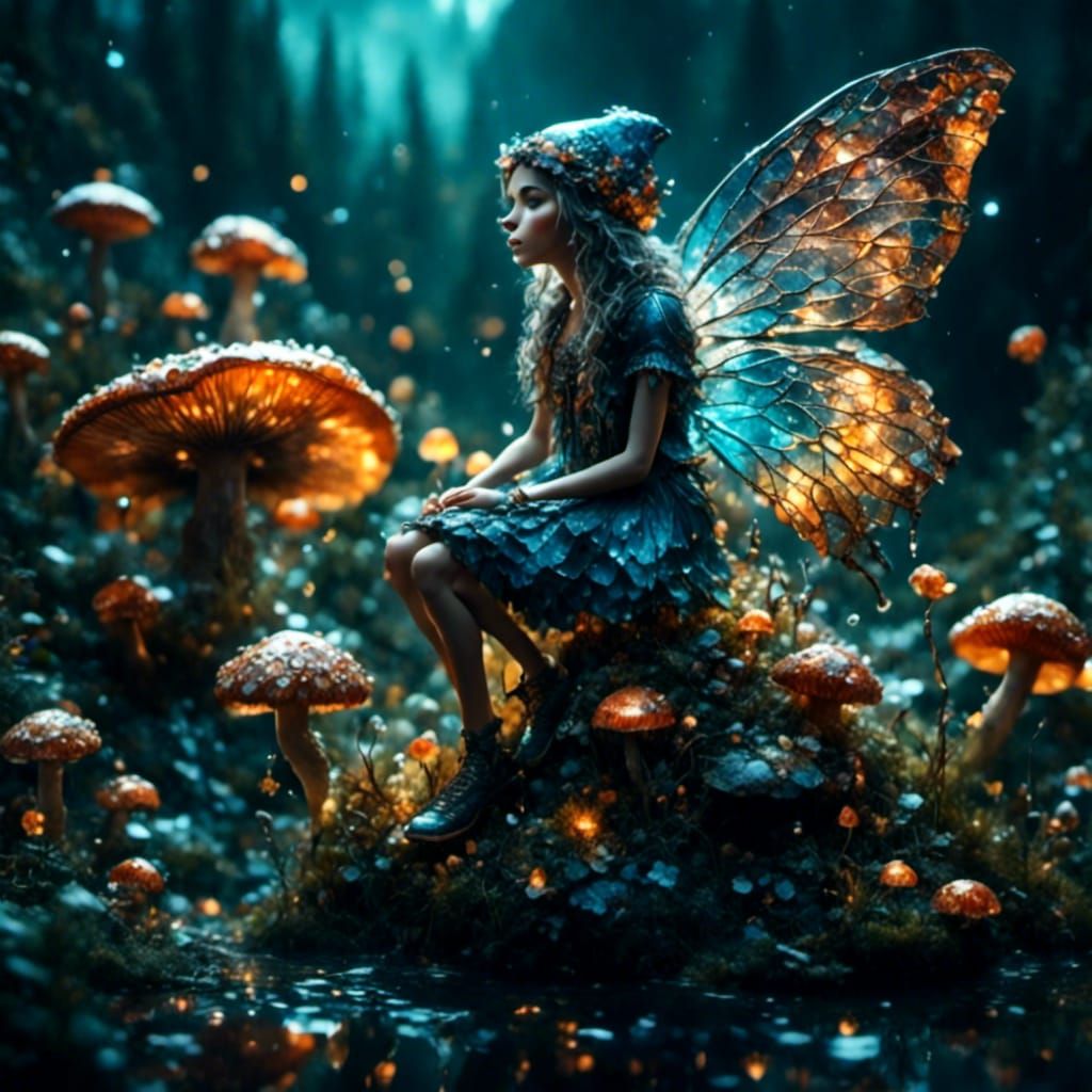 Fairy on Mushroom in Macro Photography