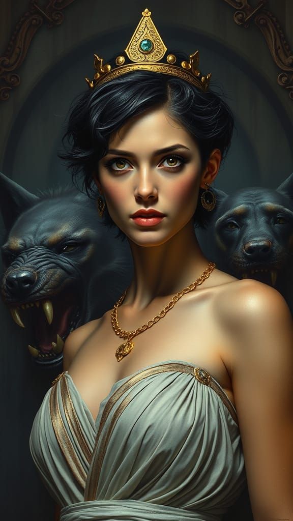 Queen of the Underworld in a Hyper-Realistic Oil Painting St...