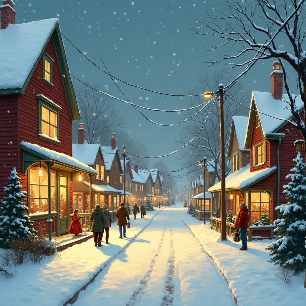 Cozy Christmas Village in American Realism Style