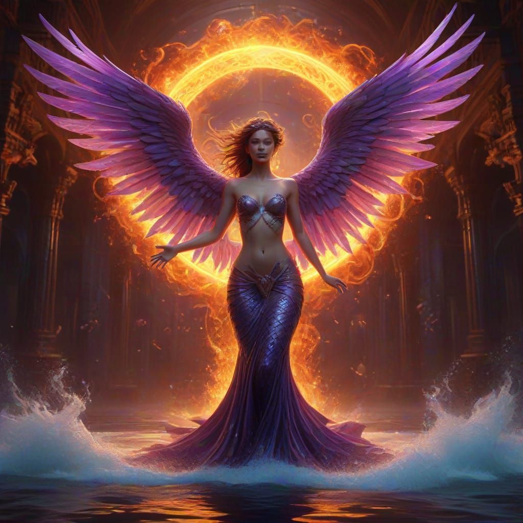 Siren Phoenix Mermaid Emerges from Vortex of Water and Fire ...