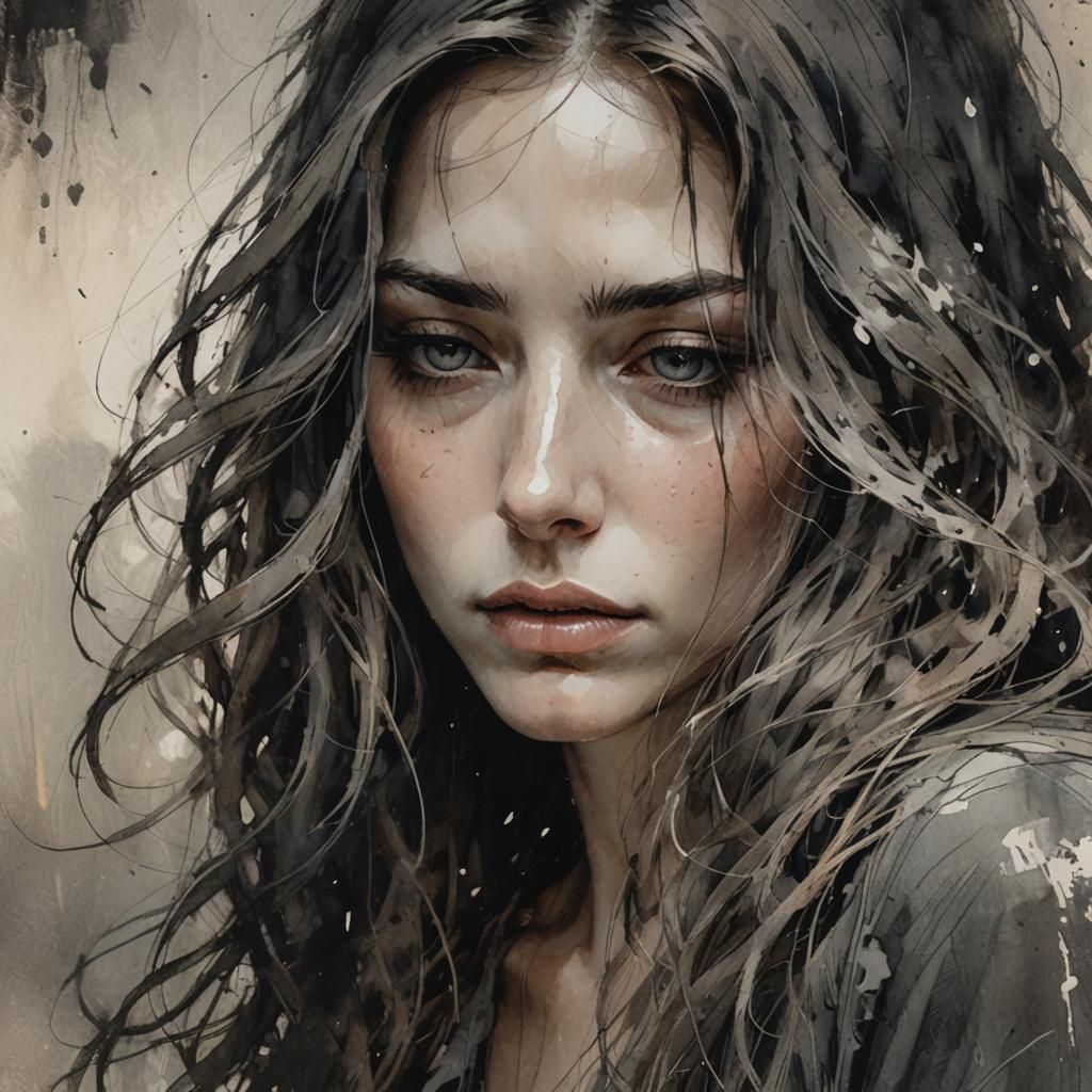 Ethereal Woman Portrait in Watercolor Style