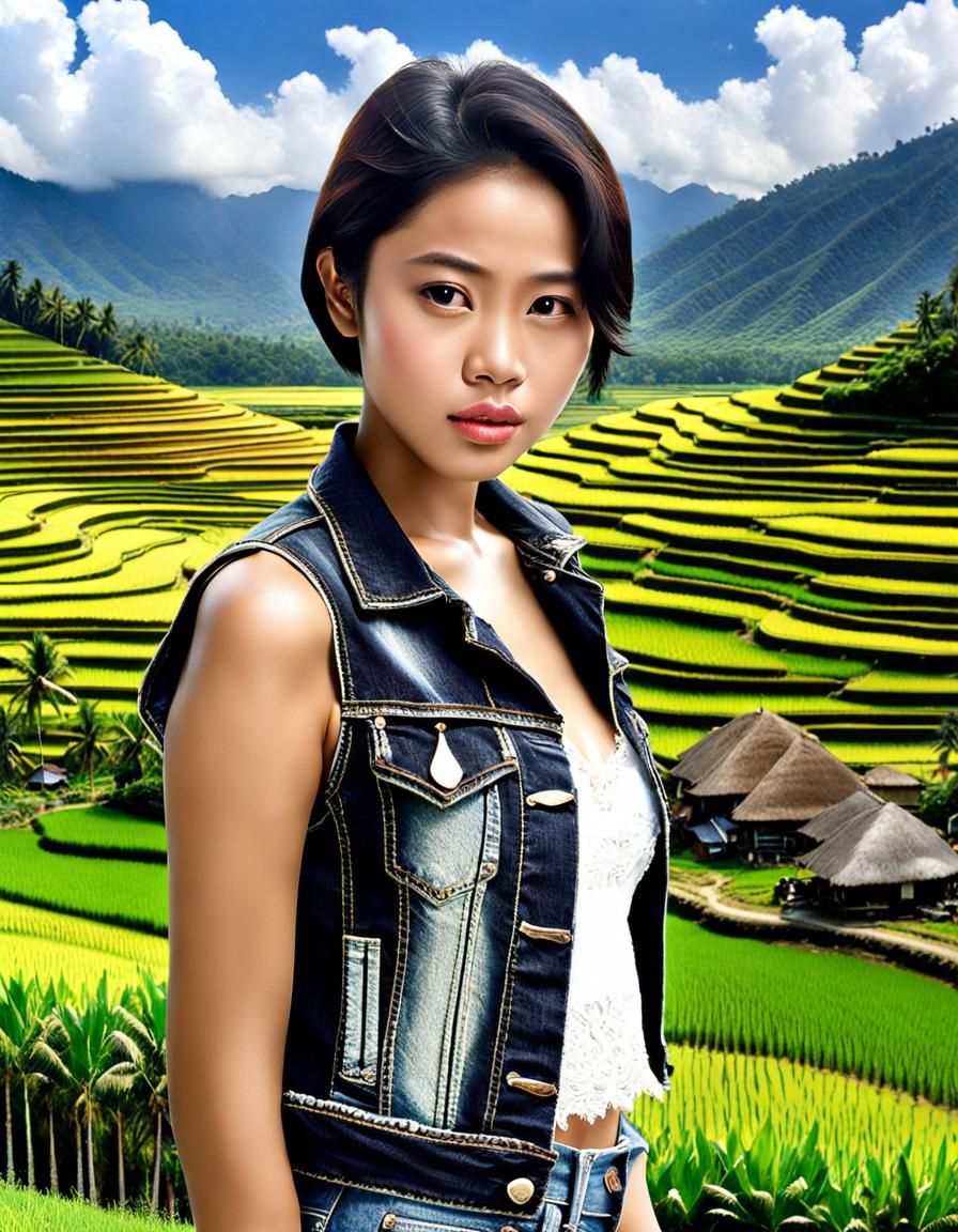 Indonesian Woman in Tropical Village: Hyper-Realistic Photo