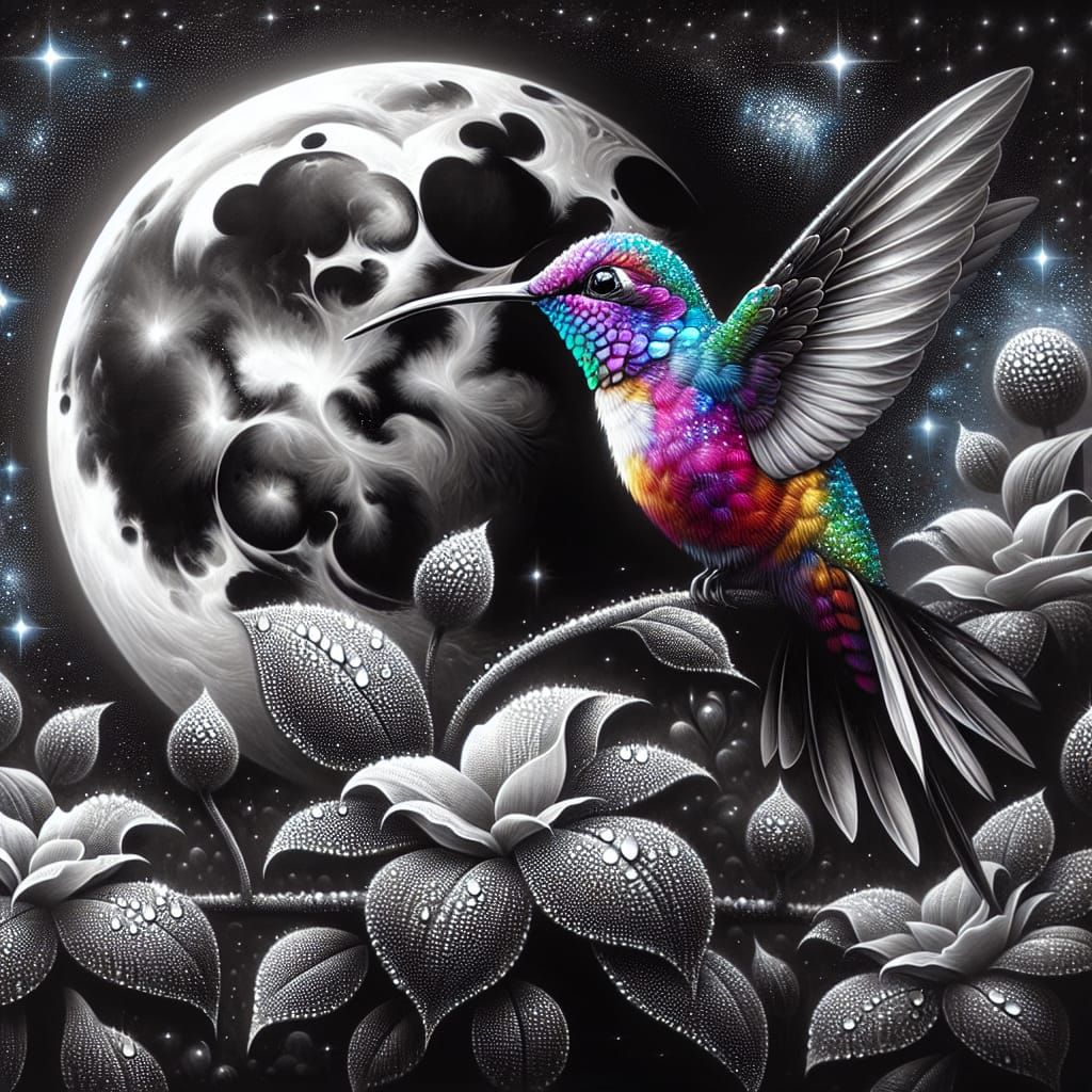 Hummingbird in Black and White Fairy Garden