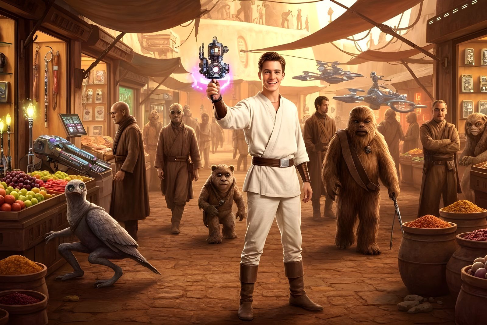 Happy Man in Mos Eisley Alien Market, Steampunk Style