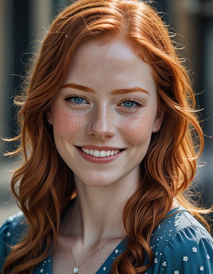 Ginger Haired Teenage Girl Smiles Brightly in Close-Up Portr...