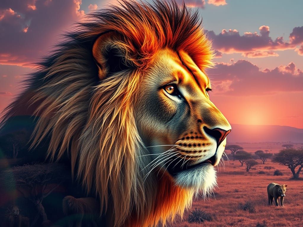 Regal Lion in African Savanna Landscape