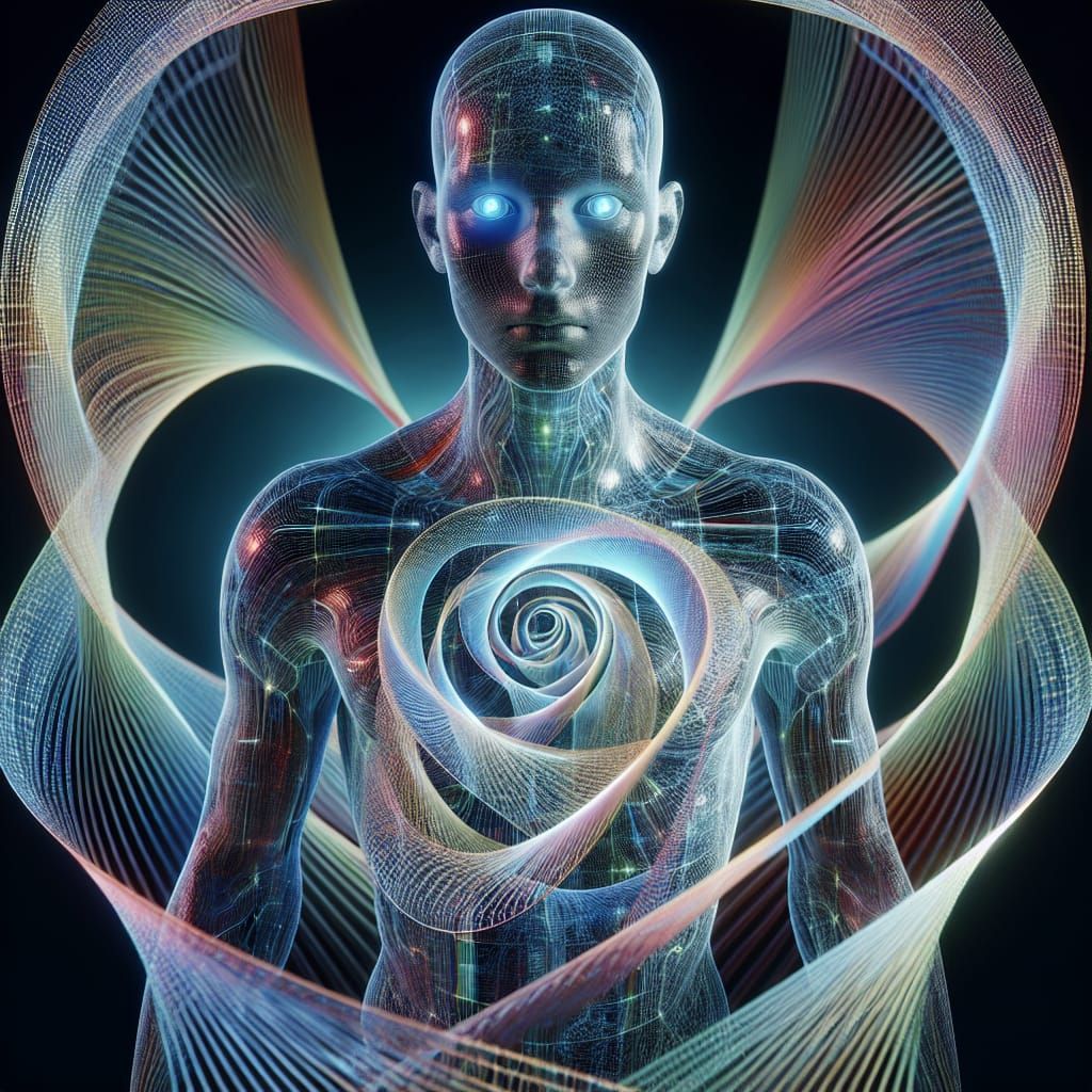 Holographic Ribbon Humanoid in 3D Rendering