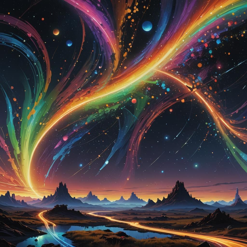 Celestial Rainbow Lights Dance Across Starry Sky