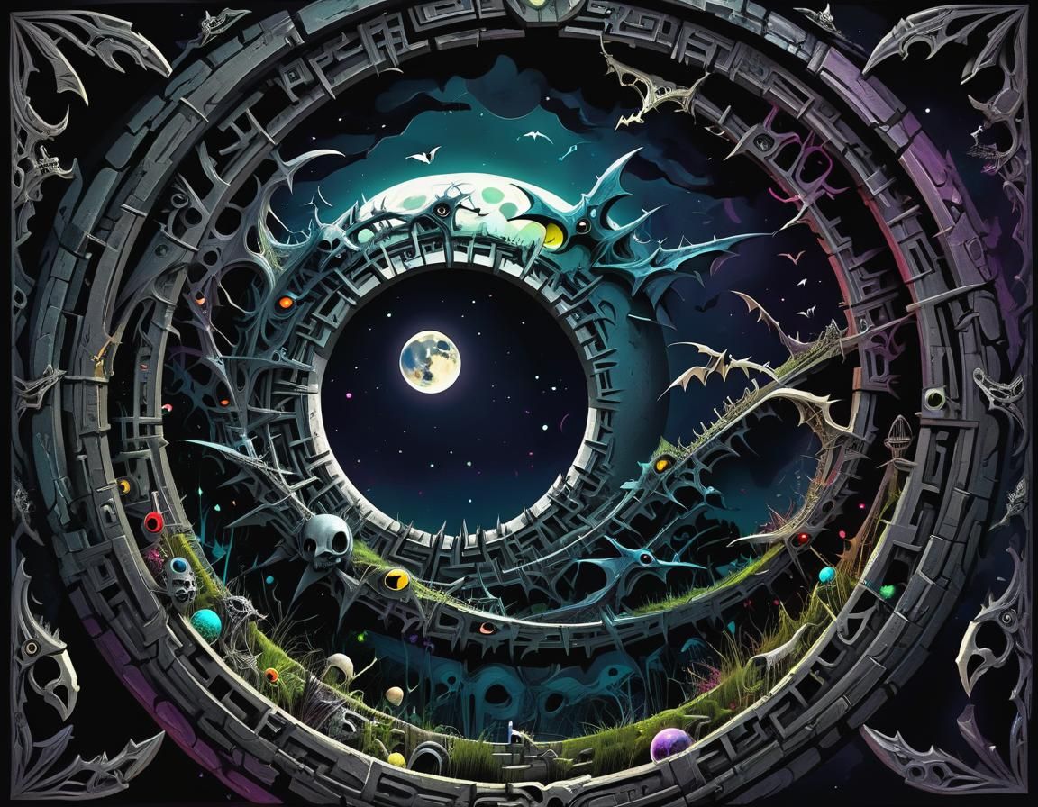 Darkpunk Moon Portal with Prismatic Colors