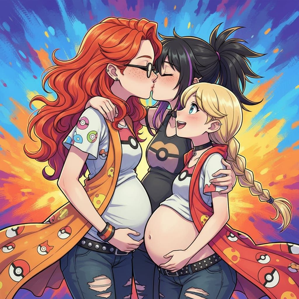 Anime Style Portrait of Two Pregnant Wives