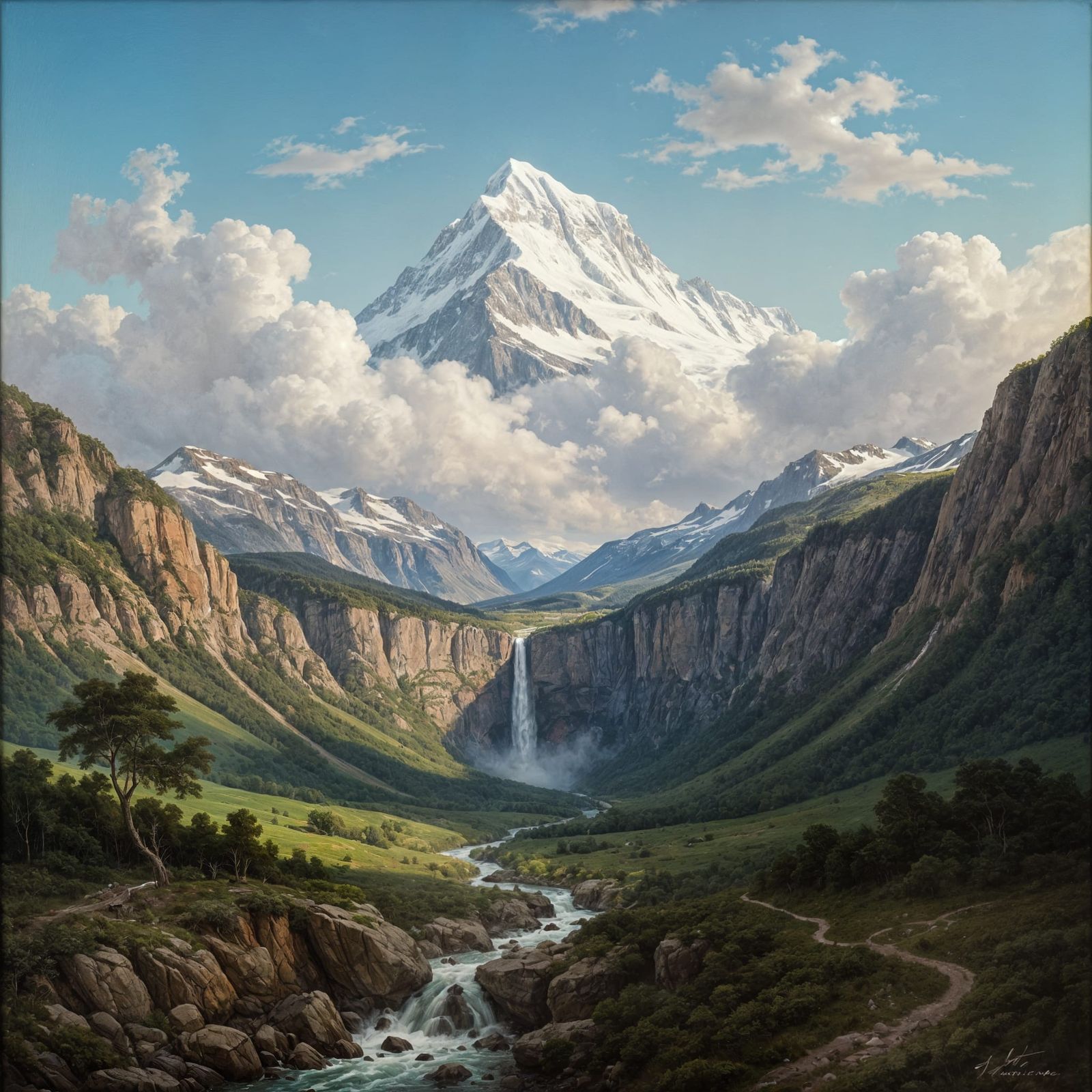 Majestic Mountain Peak to Lush Valley in Hudson River Style