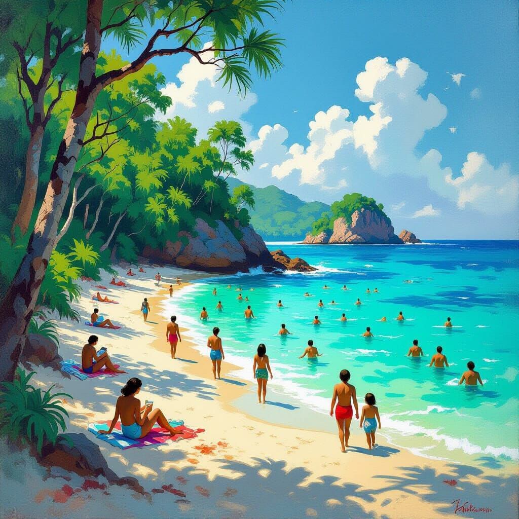 Vibrant Beach Scene in a Fantastical Style