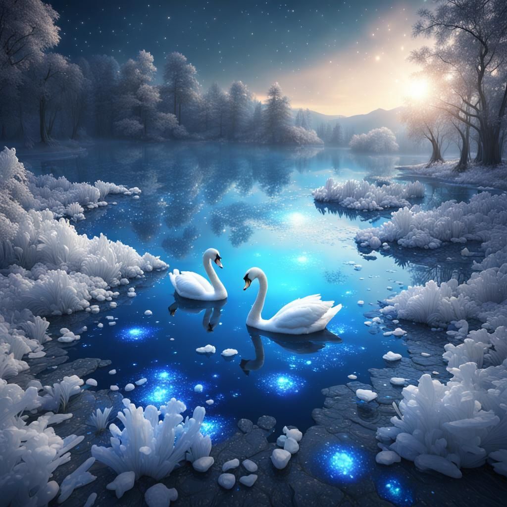 Swan Lake with Crystalline Details: Fantasy Concept Art