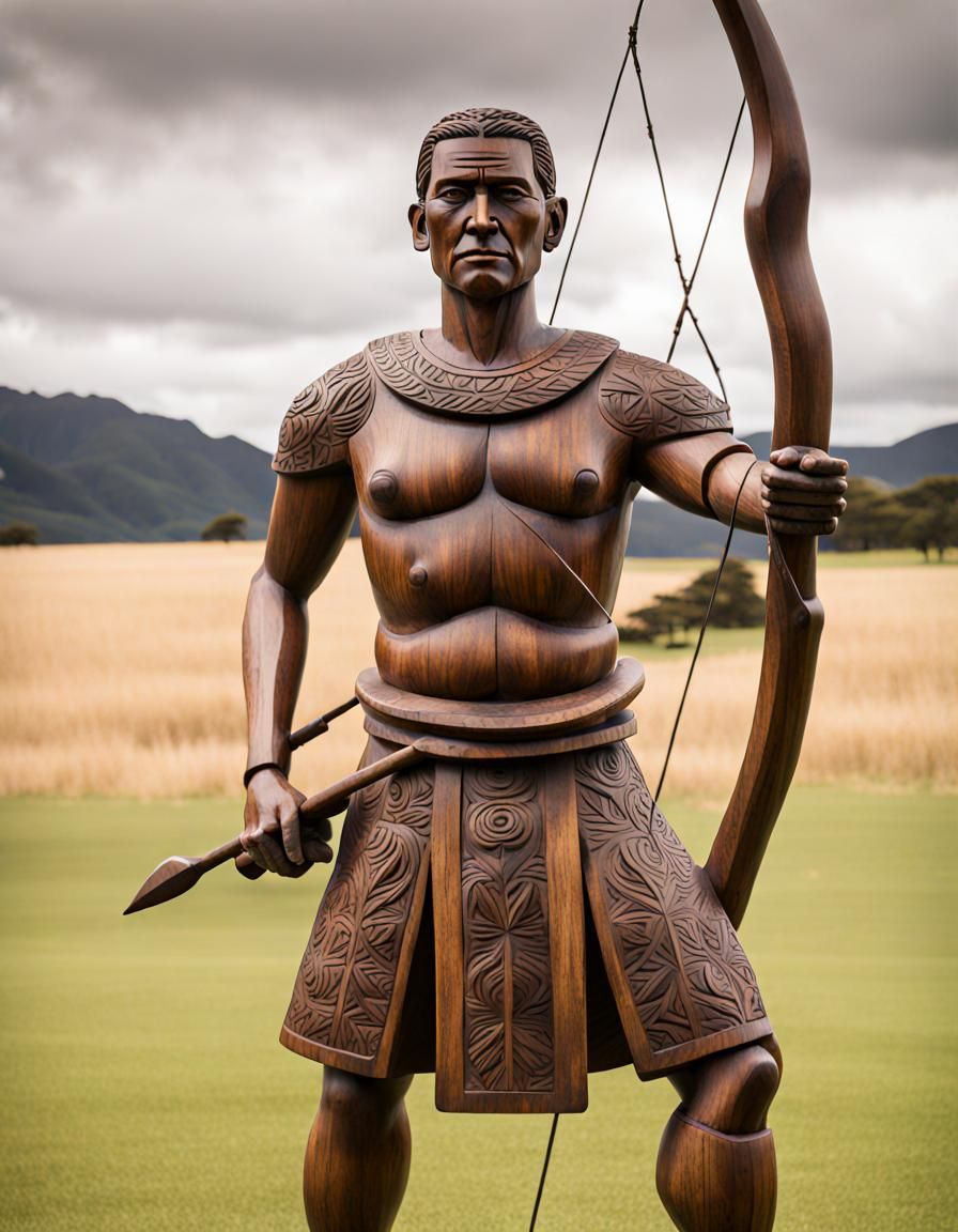 Wooden Archer in Toi Whakairo Māori Style