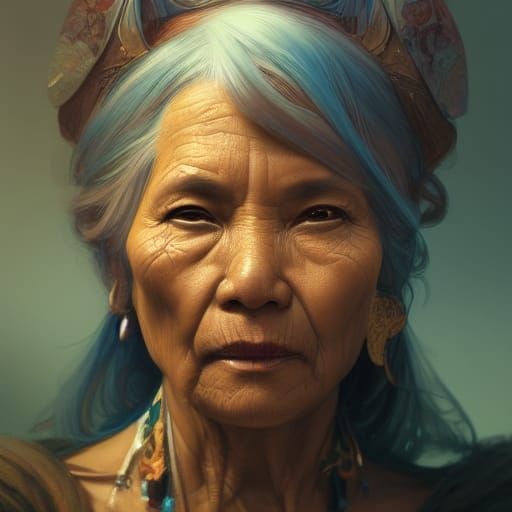 Detailed Portrait of an Old Woman, Art Nouveau Style