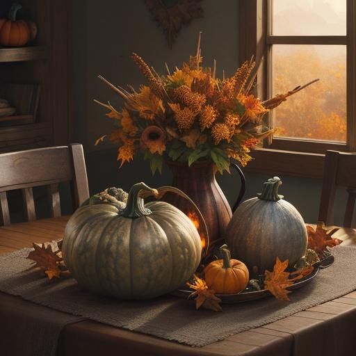 Harvest Scene Carved on Thanksgiving Gourd