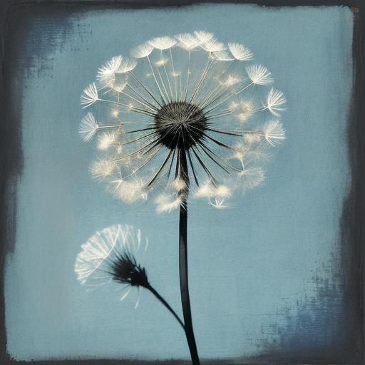Cyanotype Dandelion in Sepia Art Illustration