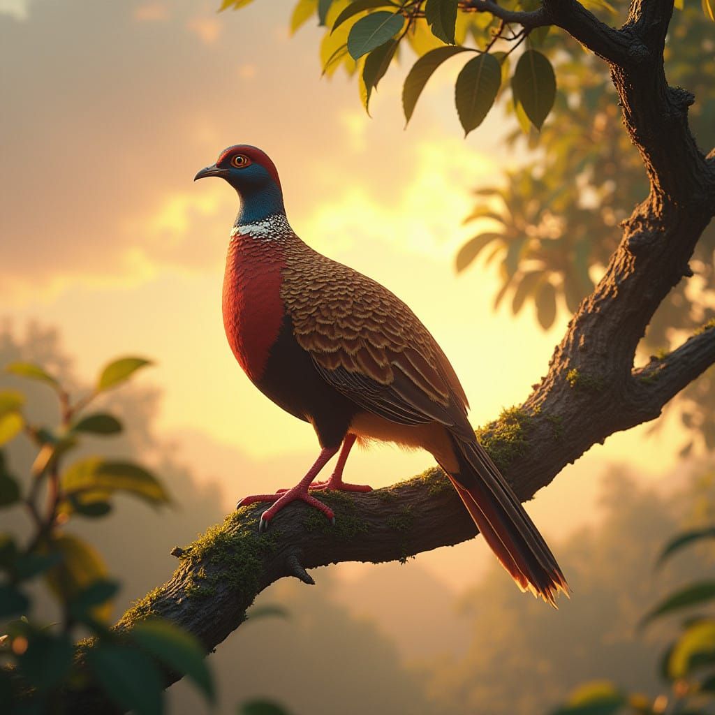 Majestic Partridge in Golden Hour Landscape