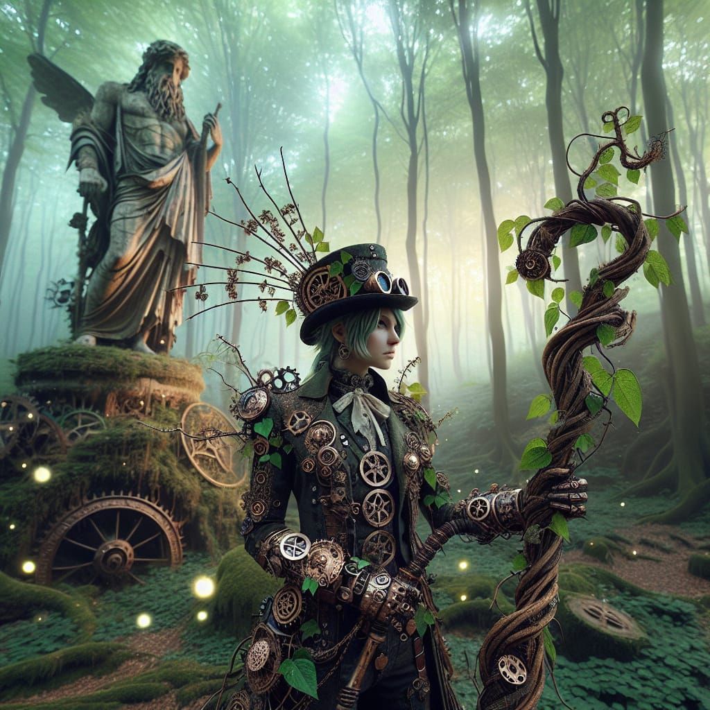 Steampunk Shinigami in Verdant Forest