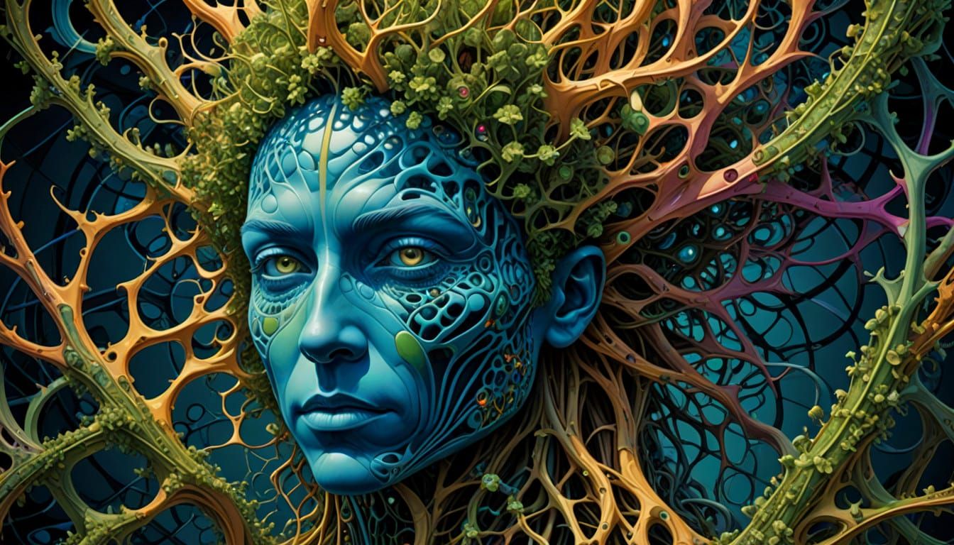 Bioluminescent Face Born from Cellular Chaos in Hyper-Detail...