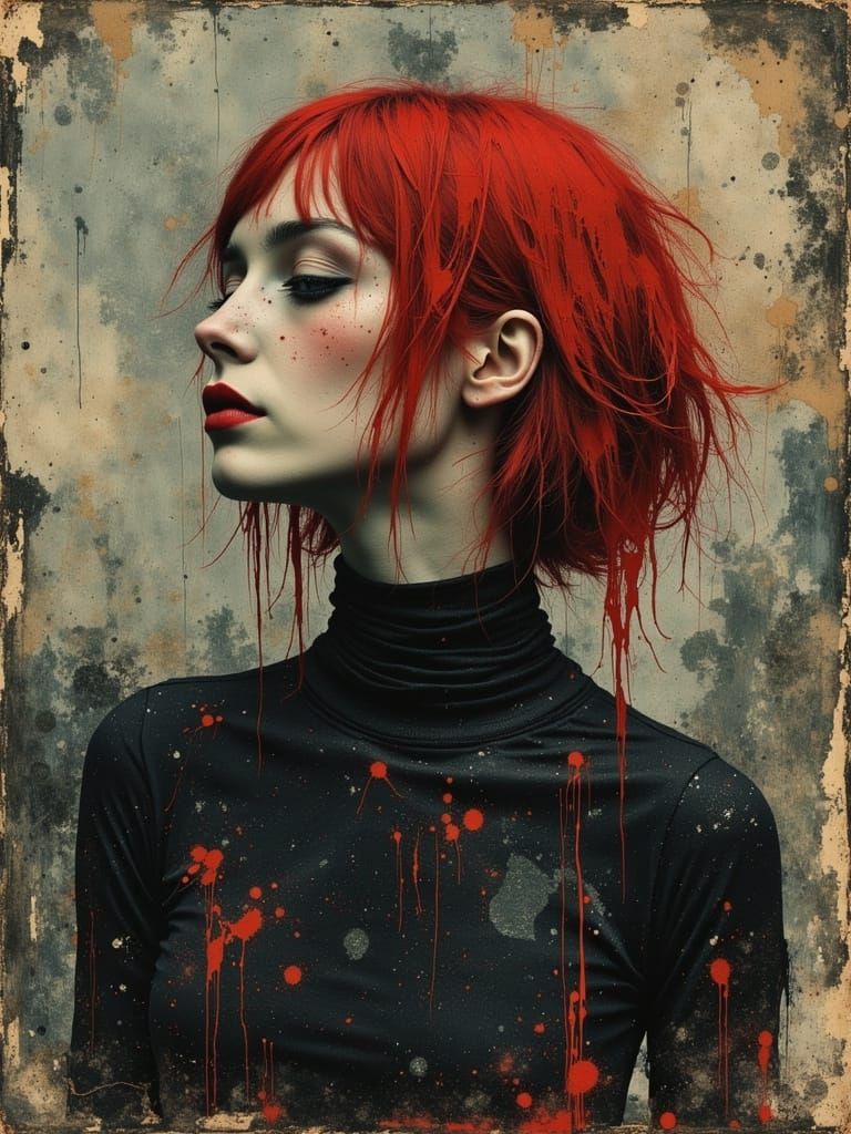 Sad Gothic Woman in Grungy Oil Painting Style