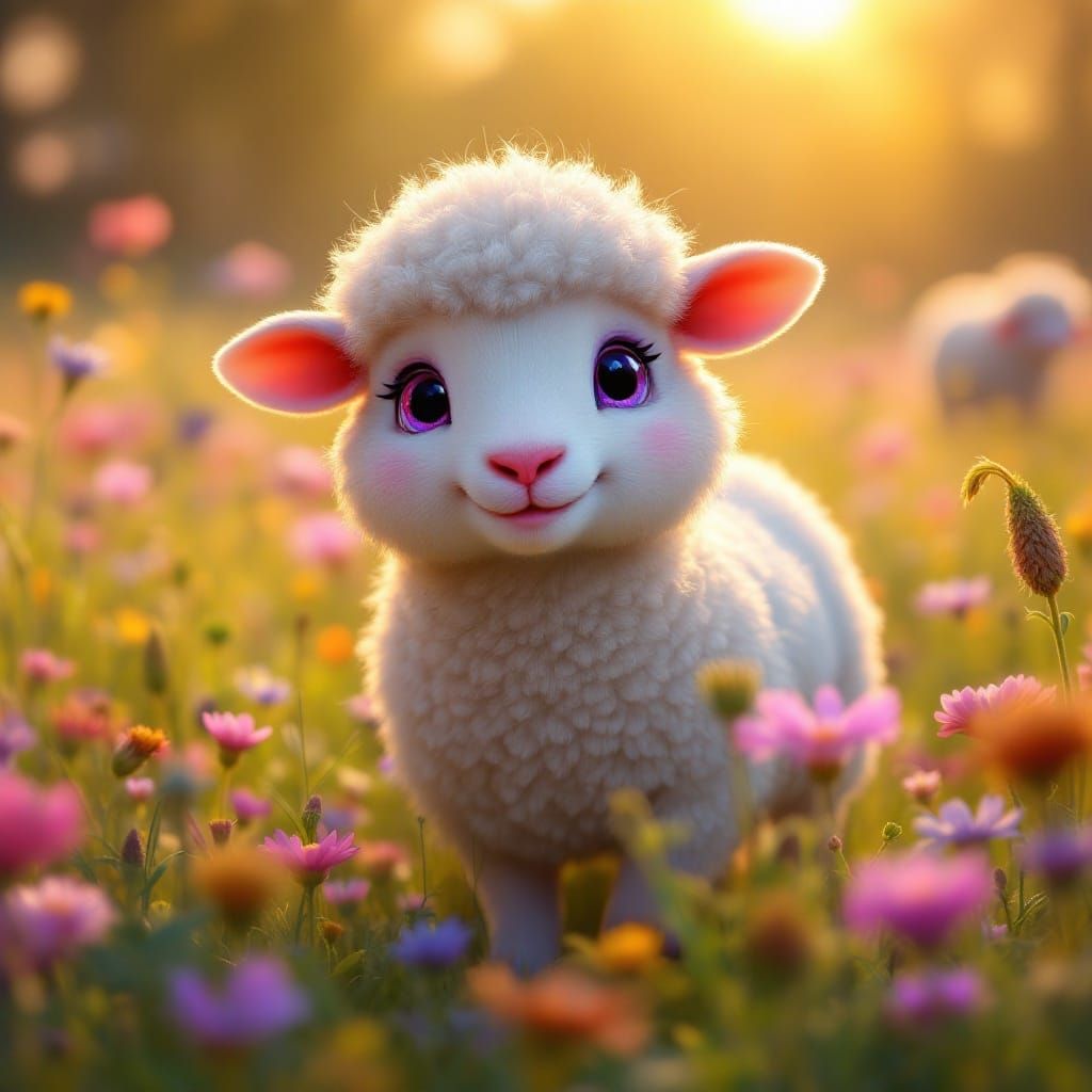 Whimsical Sheep in a Vibrant Field