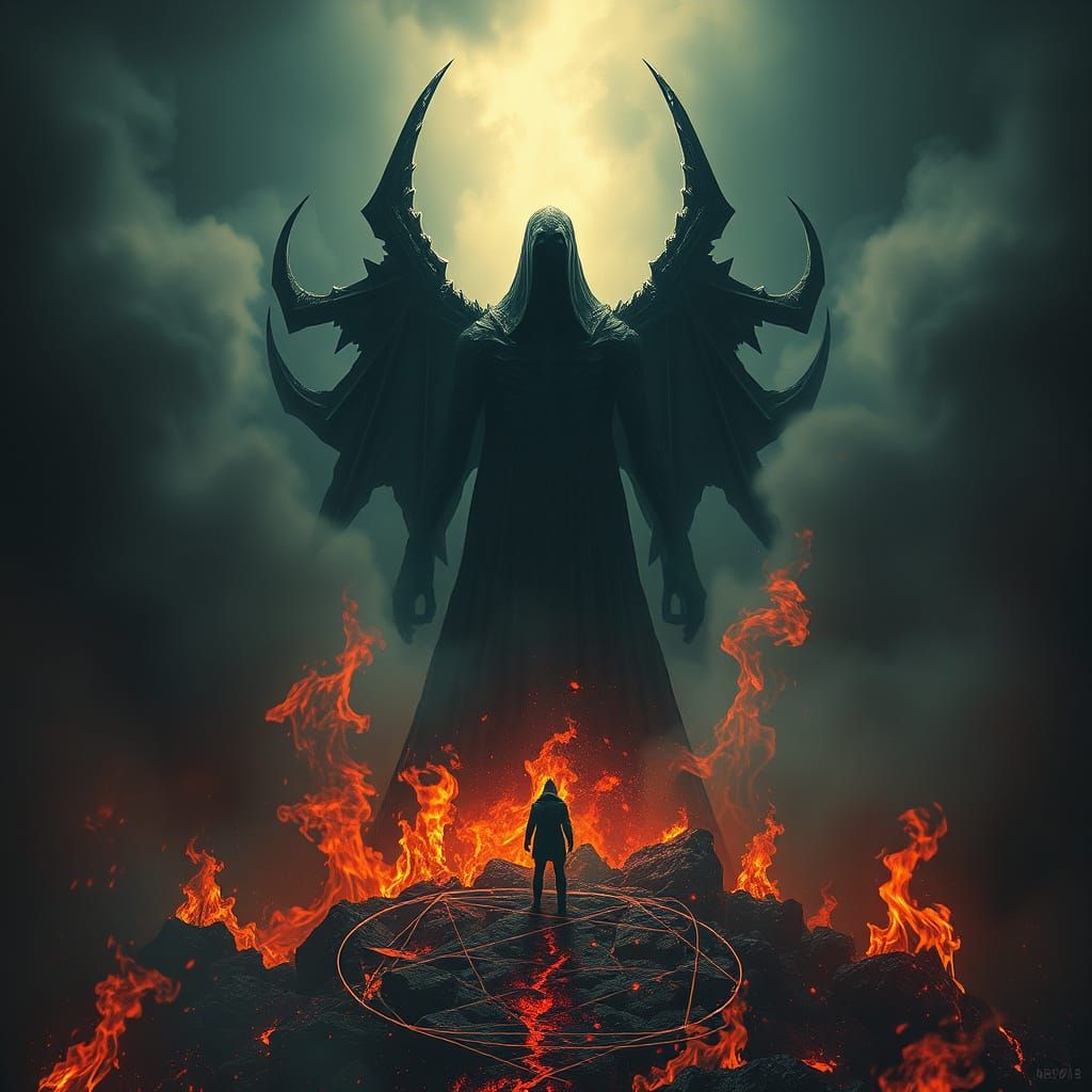 Hellish Figure in Eerie, Macabre Landscape