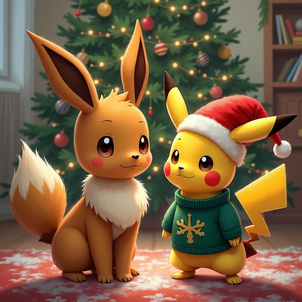 Festive Pokemon Christmas Scene in Digital Art Style