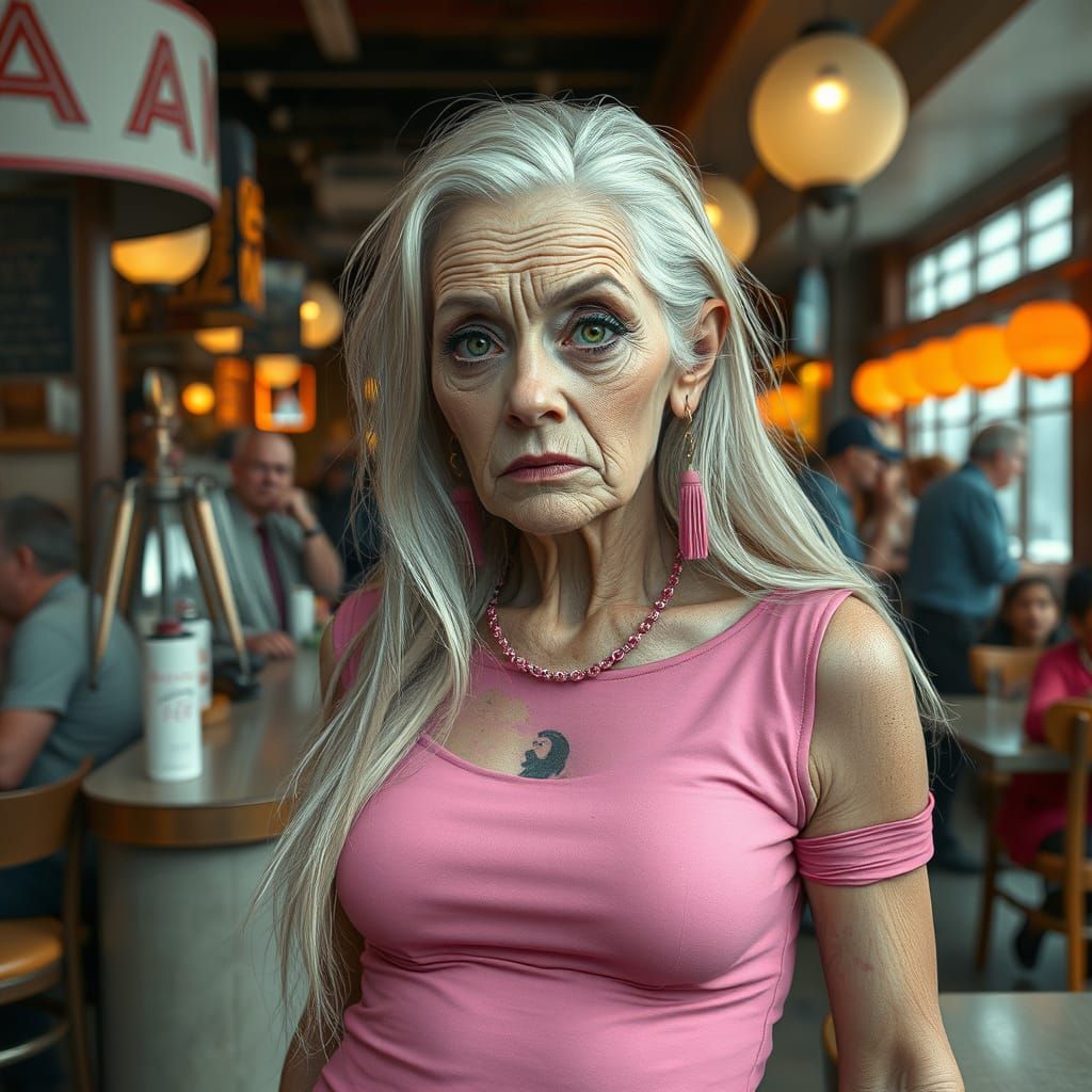 Elderly Transvestite in Pink Dress: Fantasy Concept Art