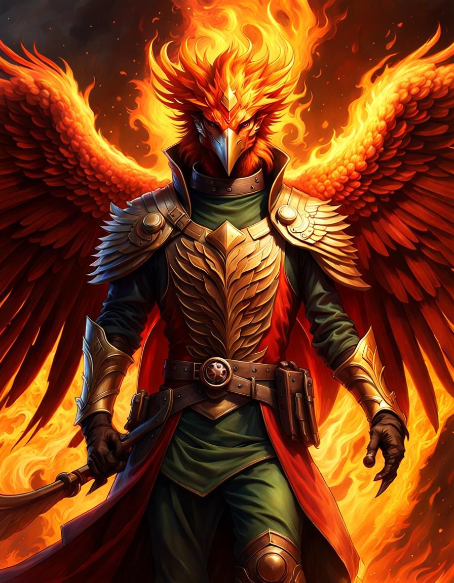 Fiery Phoenix Warrior in Dark Fantasy Style
