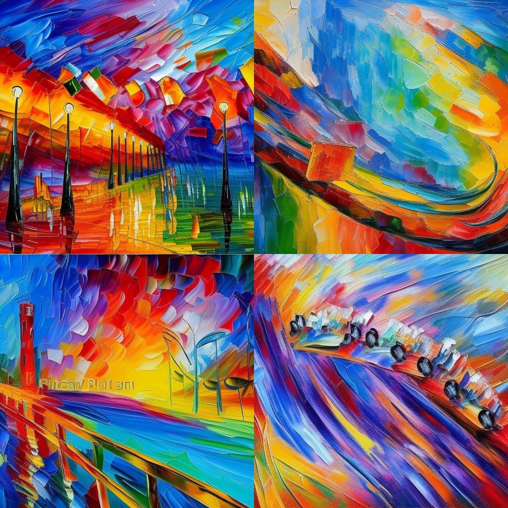Colorful Rollercoaster in Expressionist Impasto Style