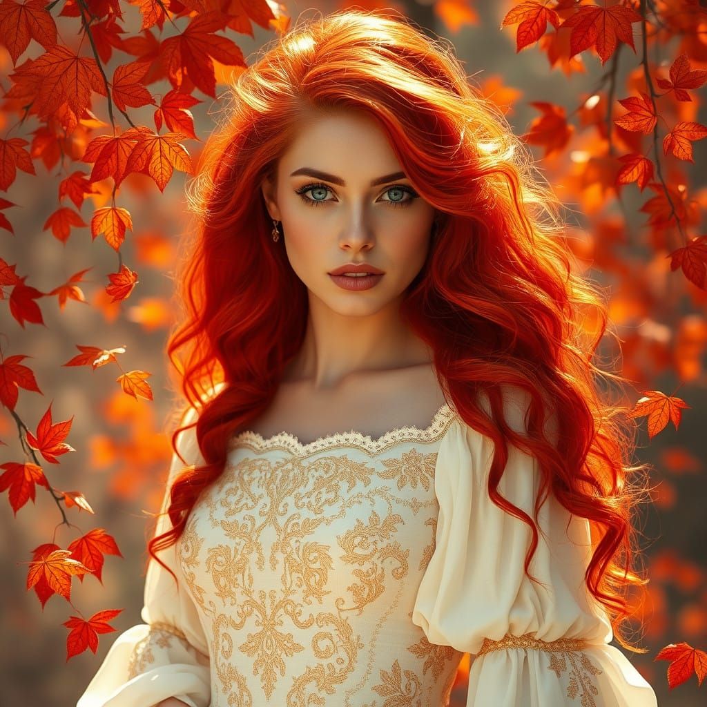 Renaissance-Era Woman in Autumn Splendor