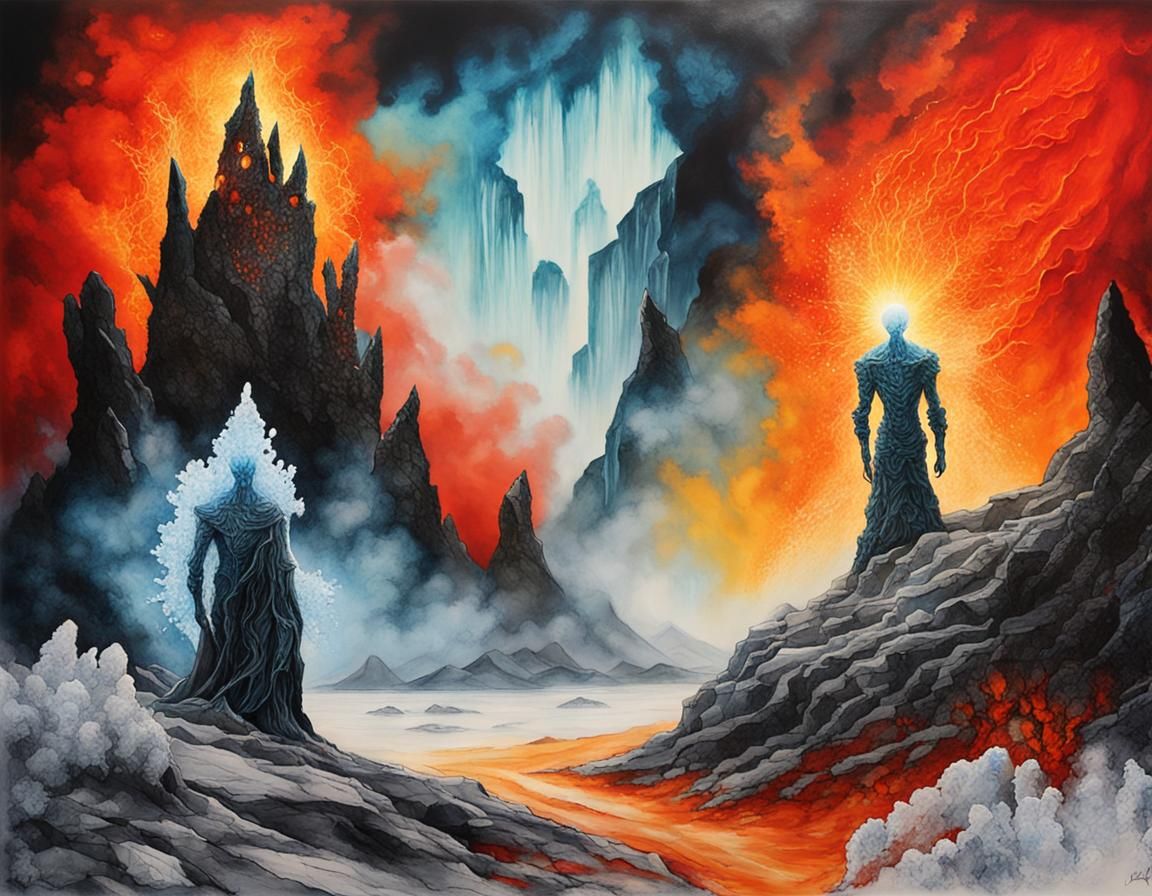 Elemental Figures in Gothic Surrealism Style
