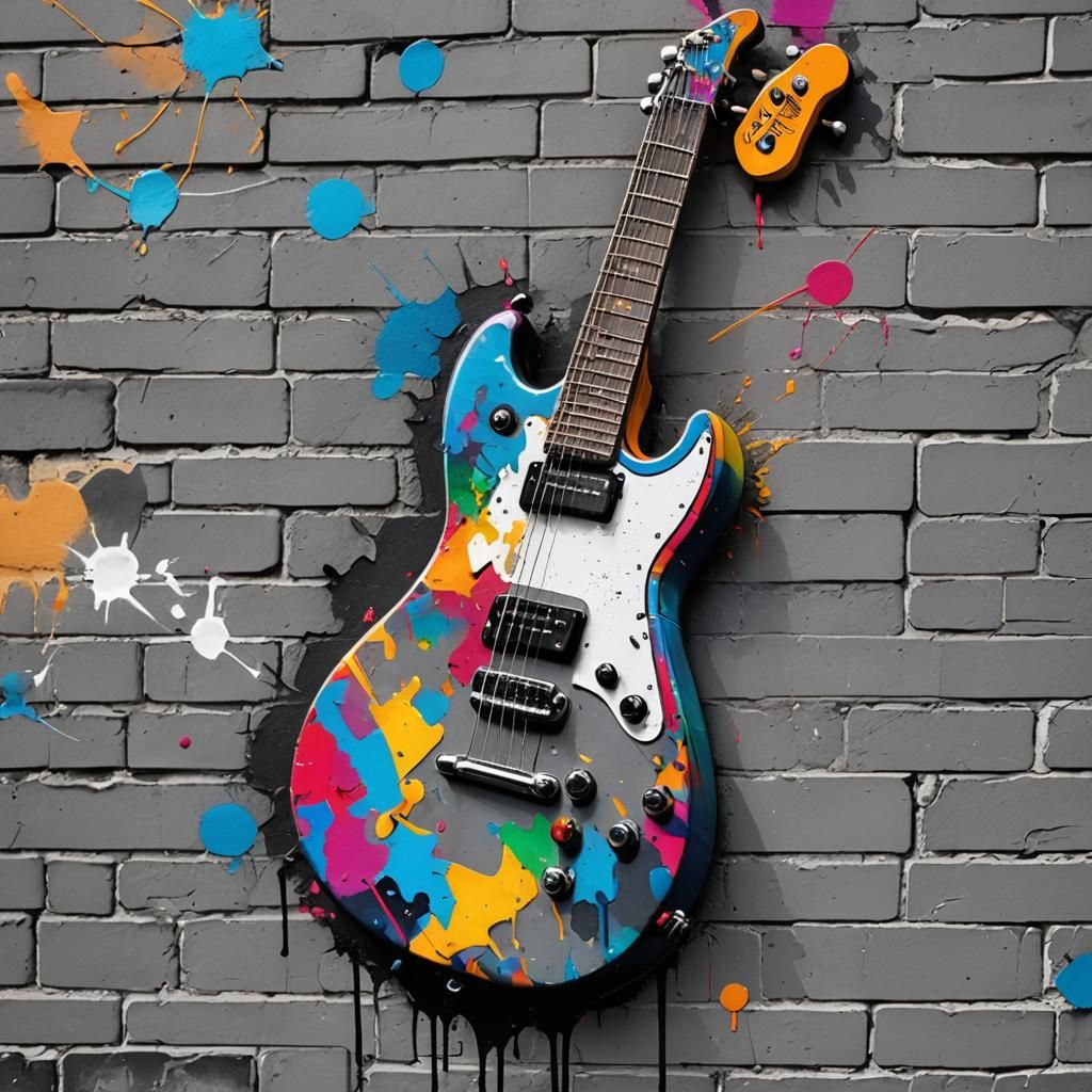 Vibrant Street Art Guitar in Abstract Expressionism