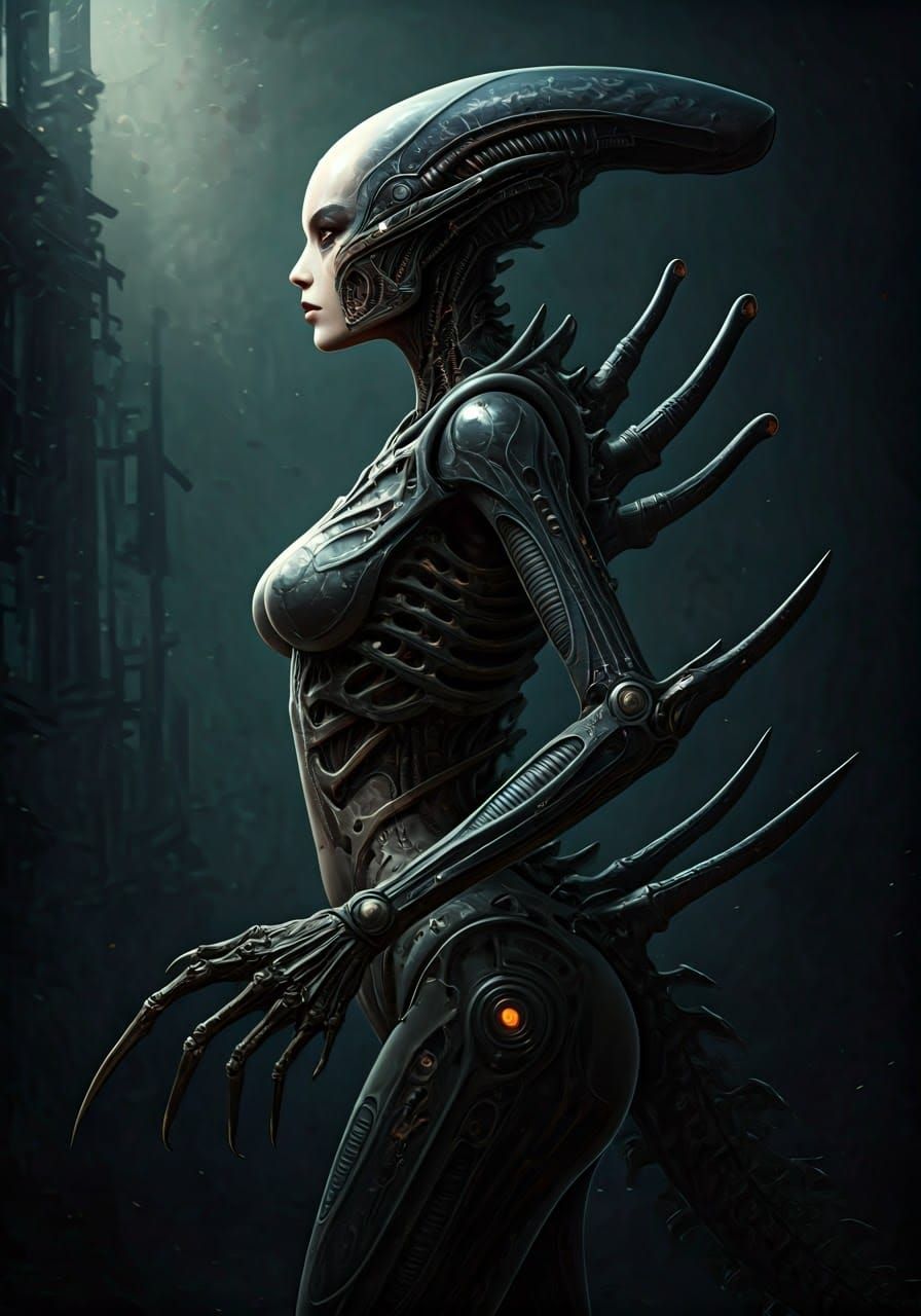 Dark Metallic Hybrid Goddess in Motion