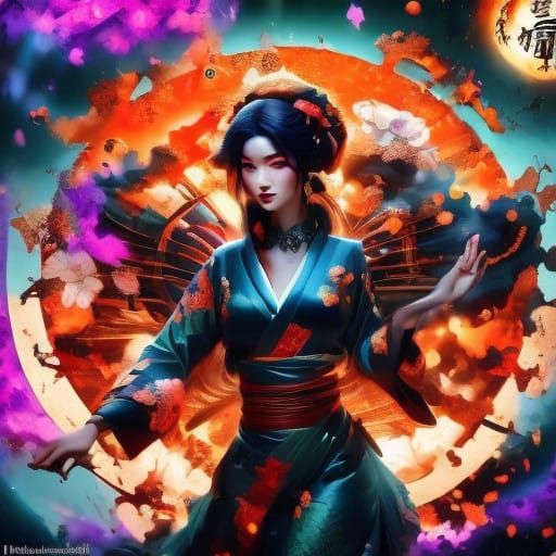 Cyberpunk-Inspired Kitsune with Dark Fantasy Aura