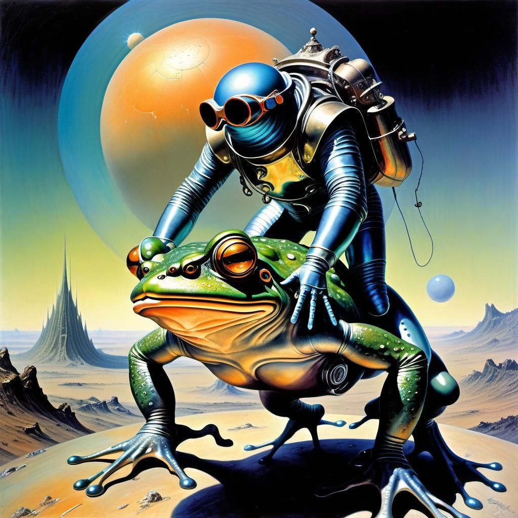 Futuristic Spaceman Frog Ride on Uranus