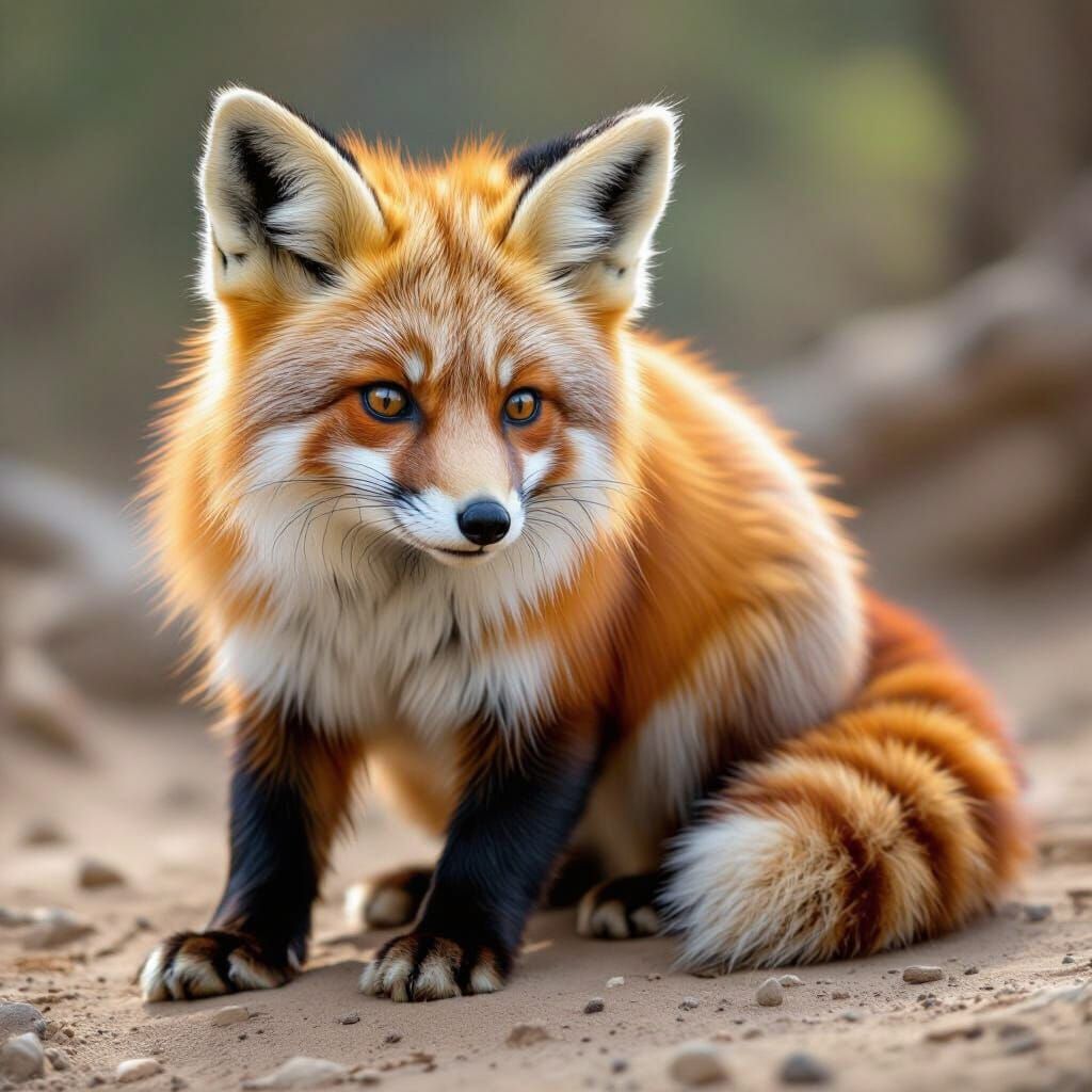 Hybrid Fox-Panda Creature with Survival Adaptations