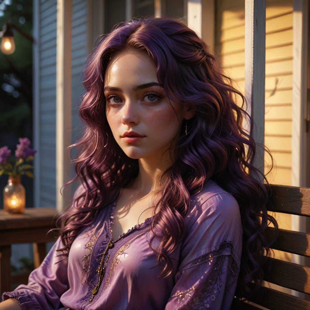 Young Woman with Amethyst Hair in Alcohol Ink Style